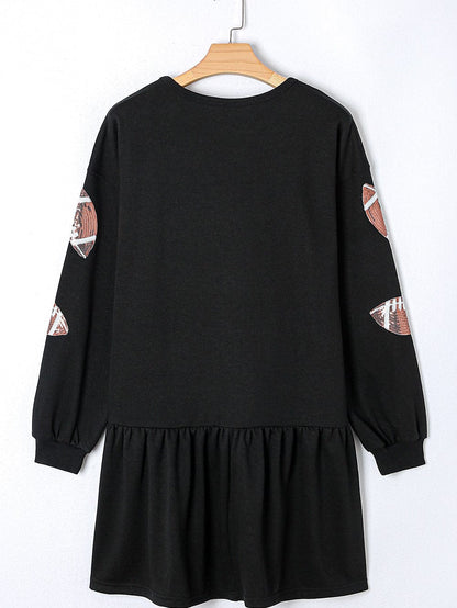 Sparkling Black Sequin Rugby Dress with Ruffled Hem