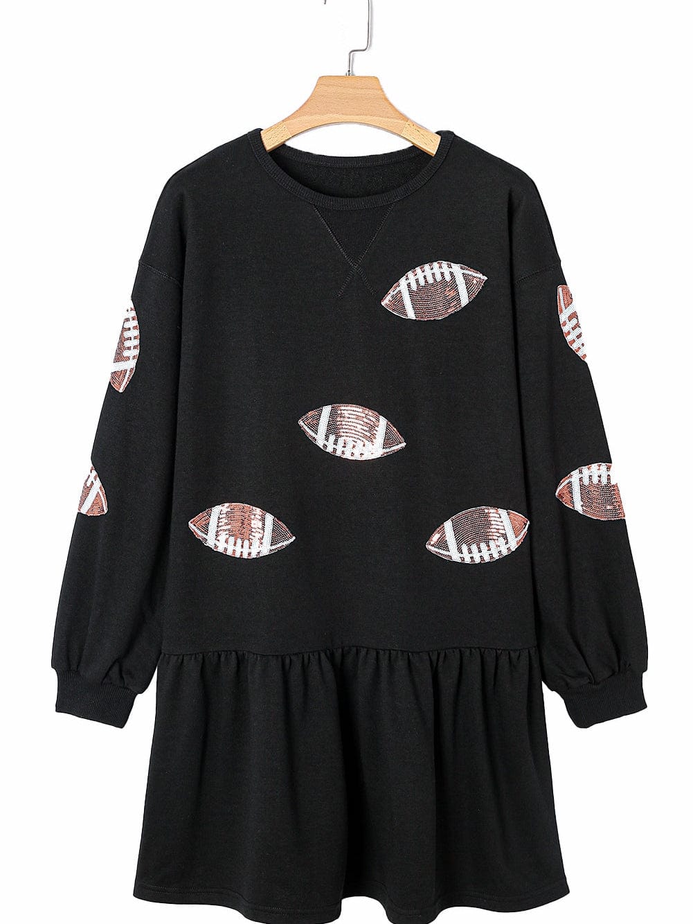 Sparkling Black Sequin Rugby Dress with Ruffled Hem