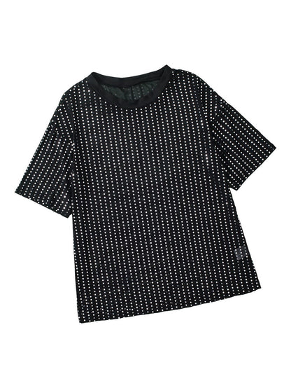 Sparkling Black Sequin Sheer Drop Shoulder Tee