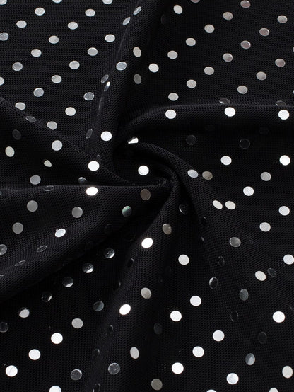 Sparkling Black Sequin Sheer Drop Shoulder Tee