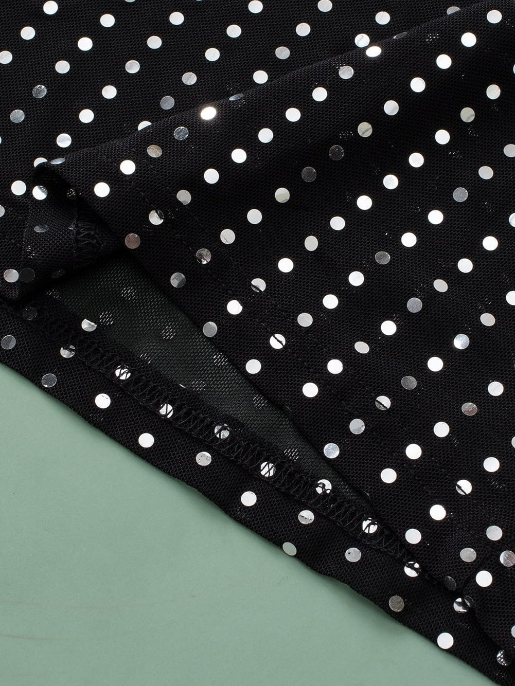 Sparkling Black Sequin Sheer Drop Shoulder Tee