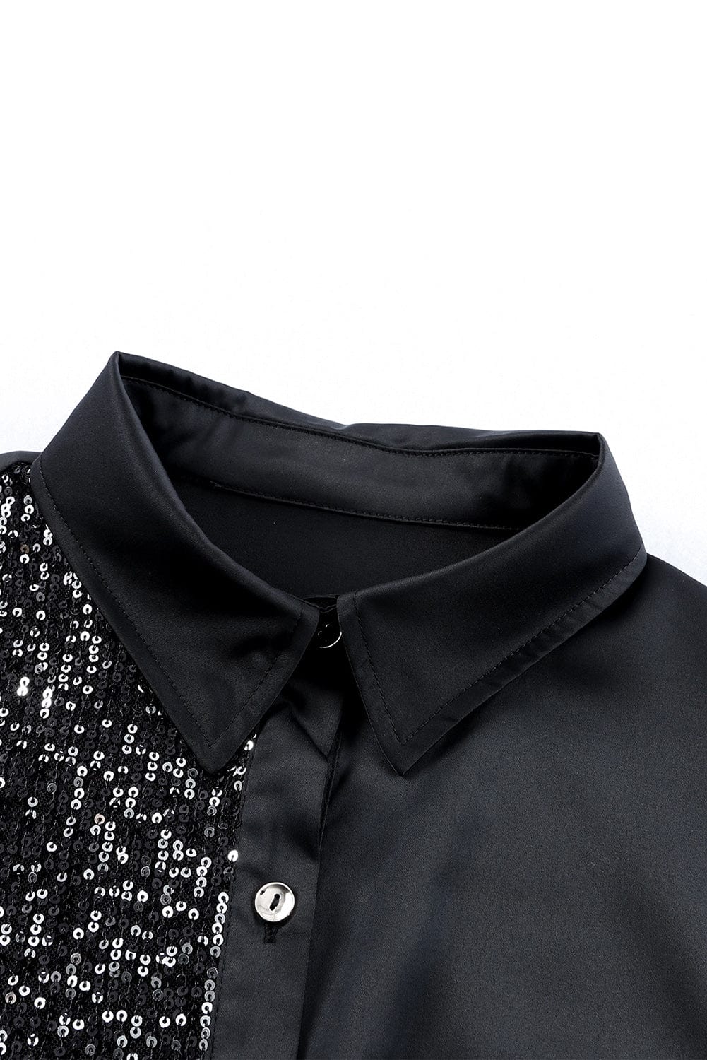 Sparkling Black Sequin Shirt Dress with Pocket Details