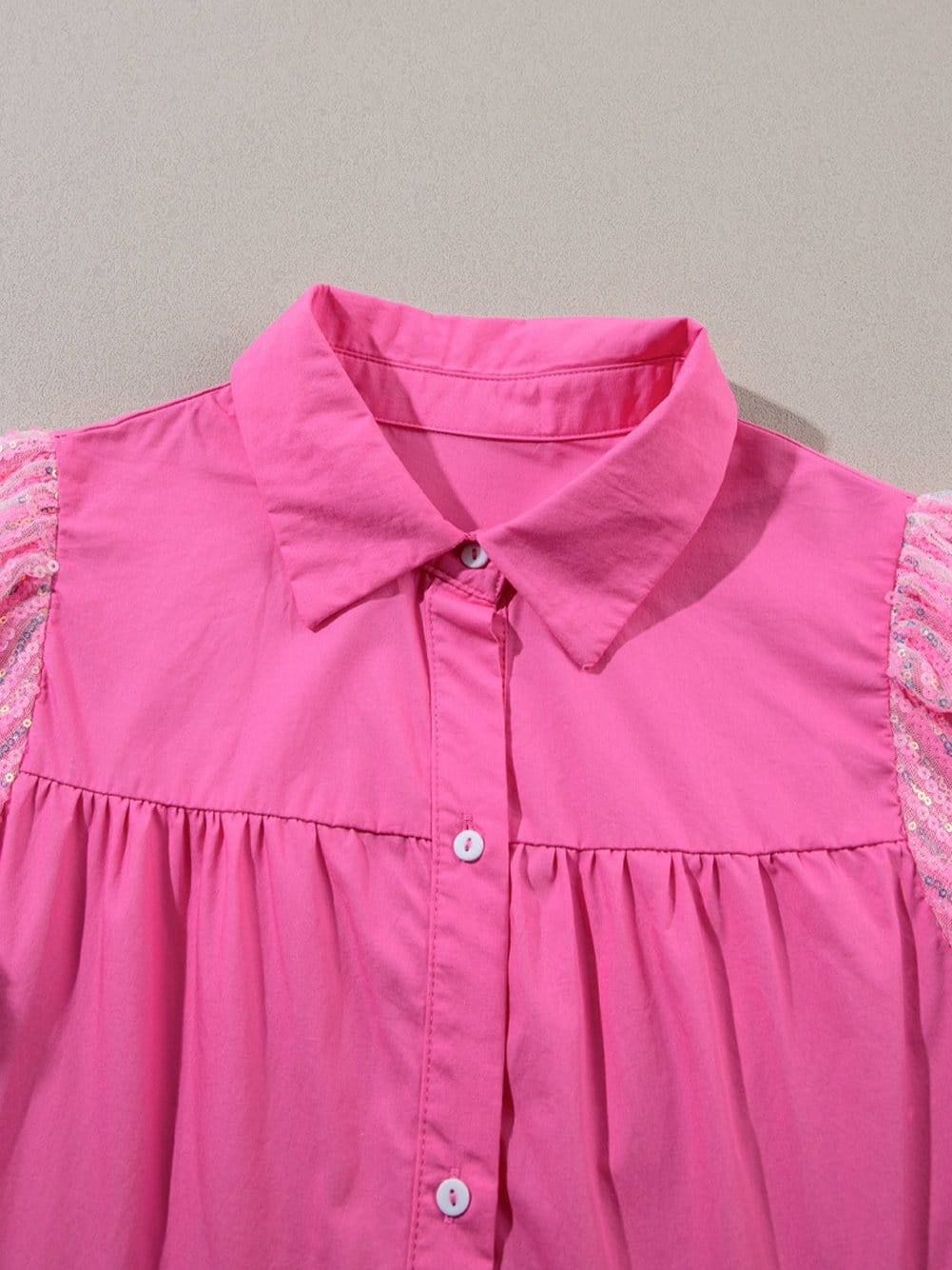 Sparkling Bonbon Sequin Bubble Sleeve Tiered Ruffle Shirt Dress