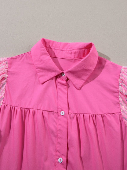 Sparkling Bonbon Sequin Bubble Sleeve Tiered Ruffle Shirt Dress