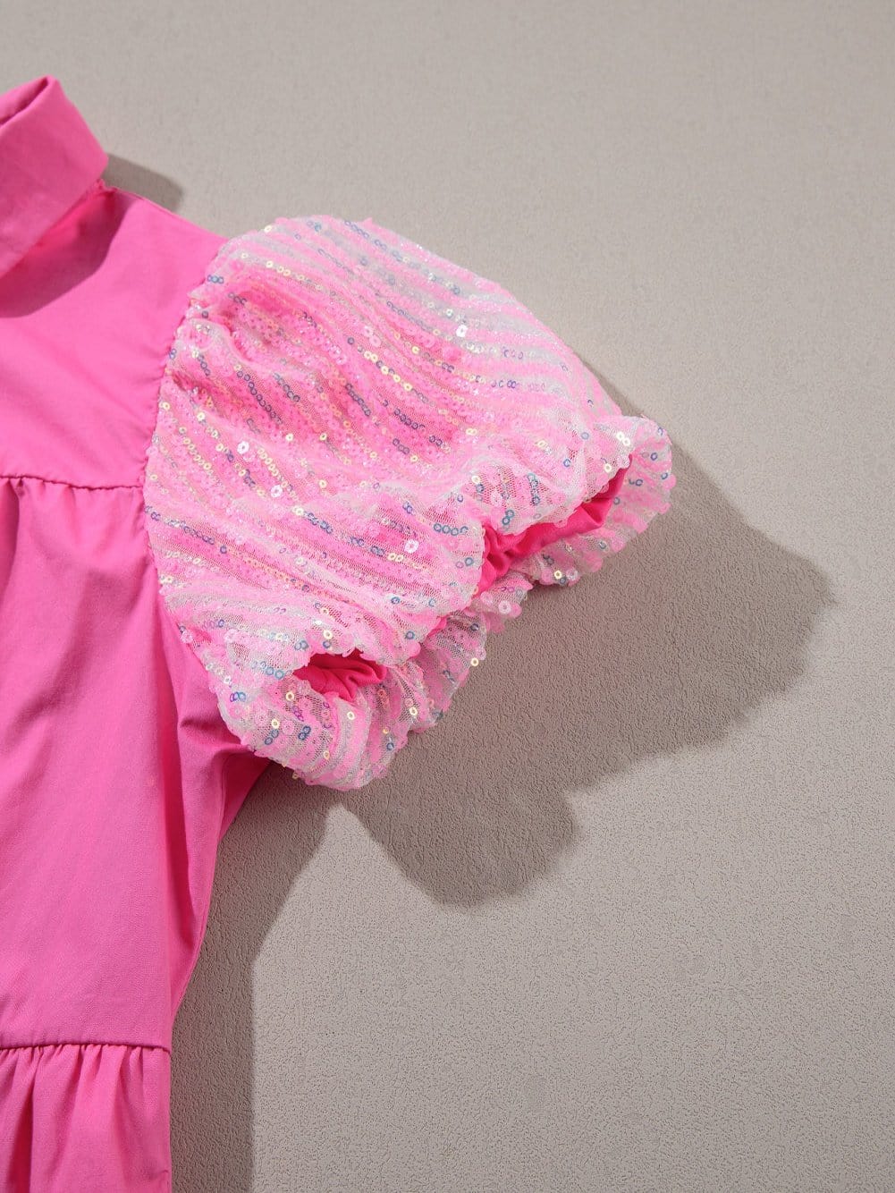 Sparkling Bonbon Sequin Bubble Sleeve Tiered Ruffle Shirt Dress