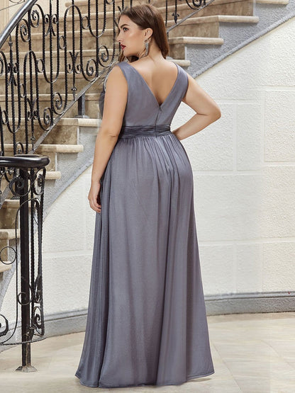 Sparkling Double V Neck Evening Gown for Special Events