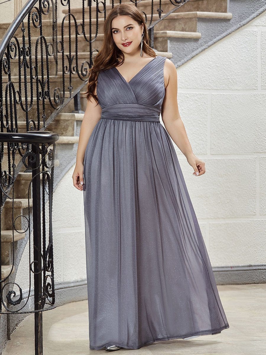 Sparkling Double V Neck Evening Gown for Special Events