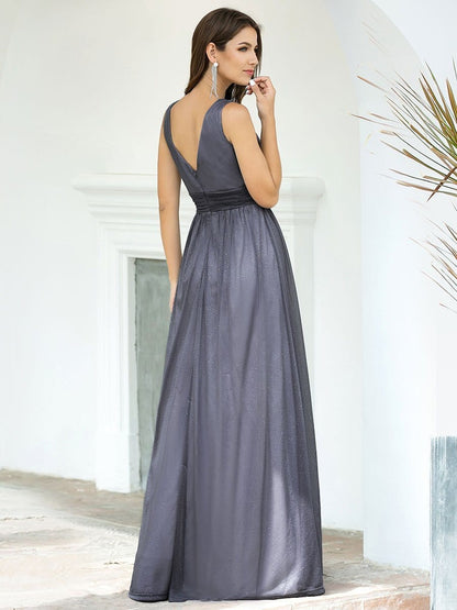 Sparkling Double V Neck Evening Gown for Special Events