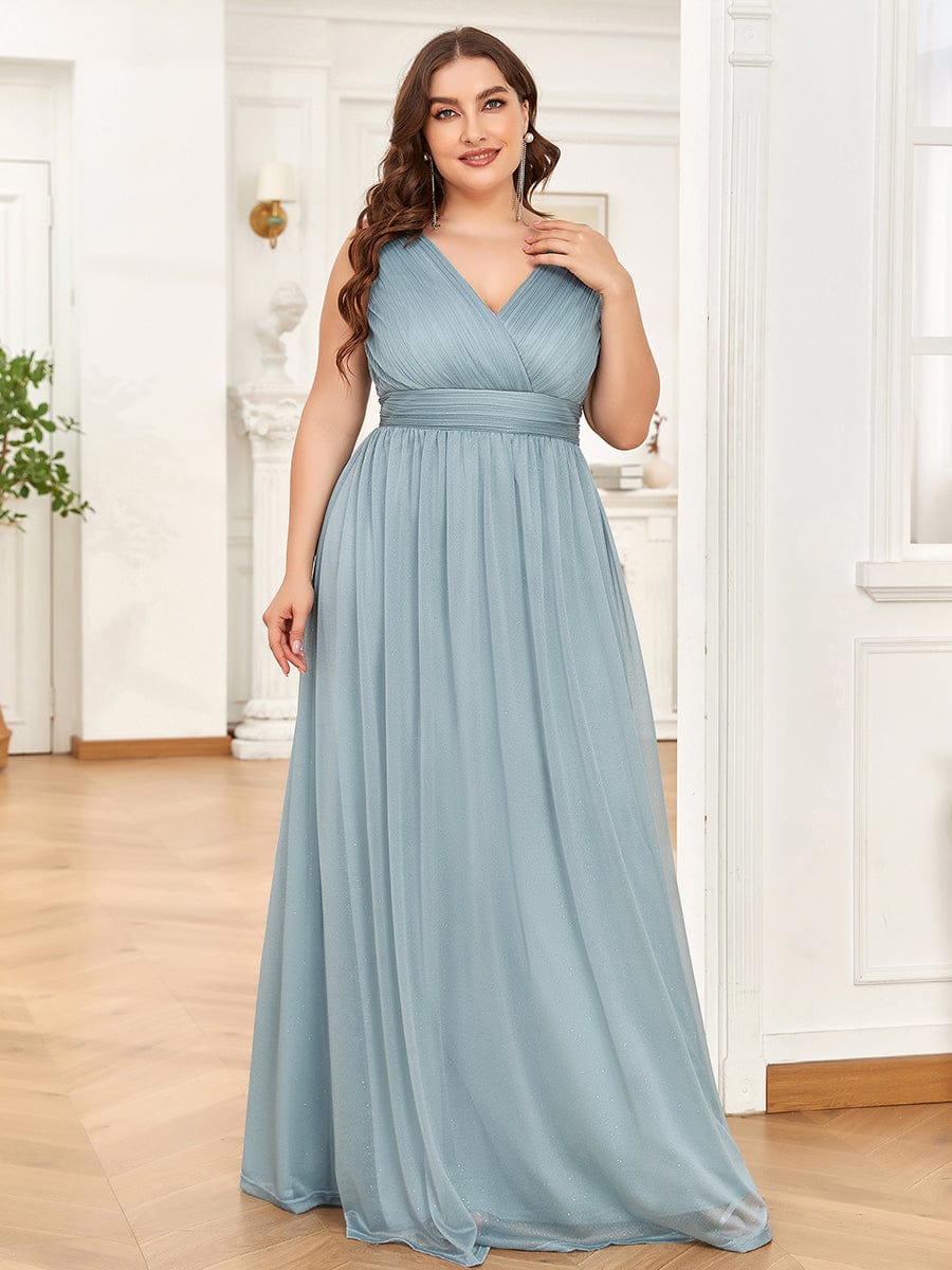 Sparkling Double V Neck Plus Size Evening Dress for Special Occasions