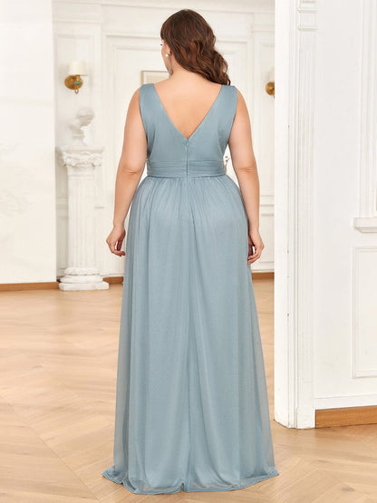 Sparkling Double V Neck Plus Size Evening Dress for Special Occasions