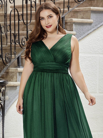 Sparkling Double V Neck Plus Size Evening Dress for Special Occasions