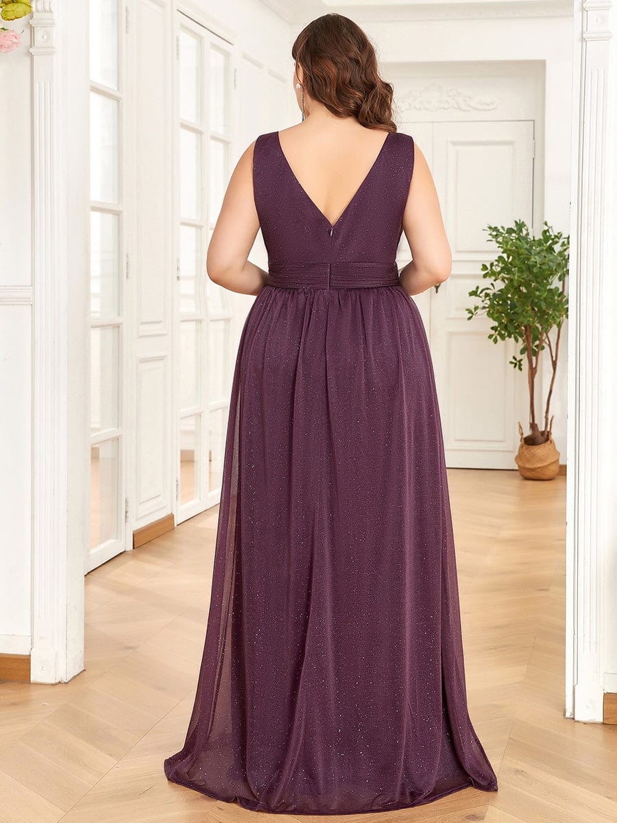 Sparkling Double V Neck Plus Size Evening Dress for Special Occasions