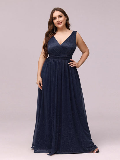 Sparkling Double V Neck Plus Size Evening Dress for Special Occasions