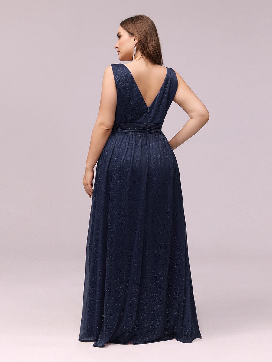 Sparkling Double V Neck Plus Size Evening Dress for Special Occasions