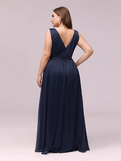 Sparkling Double V Neck Plus Size Evening Dress for Special Occasions