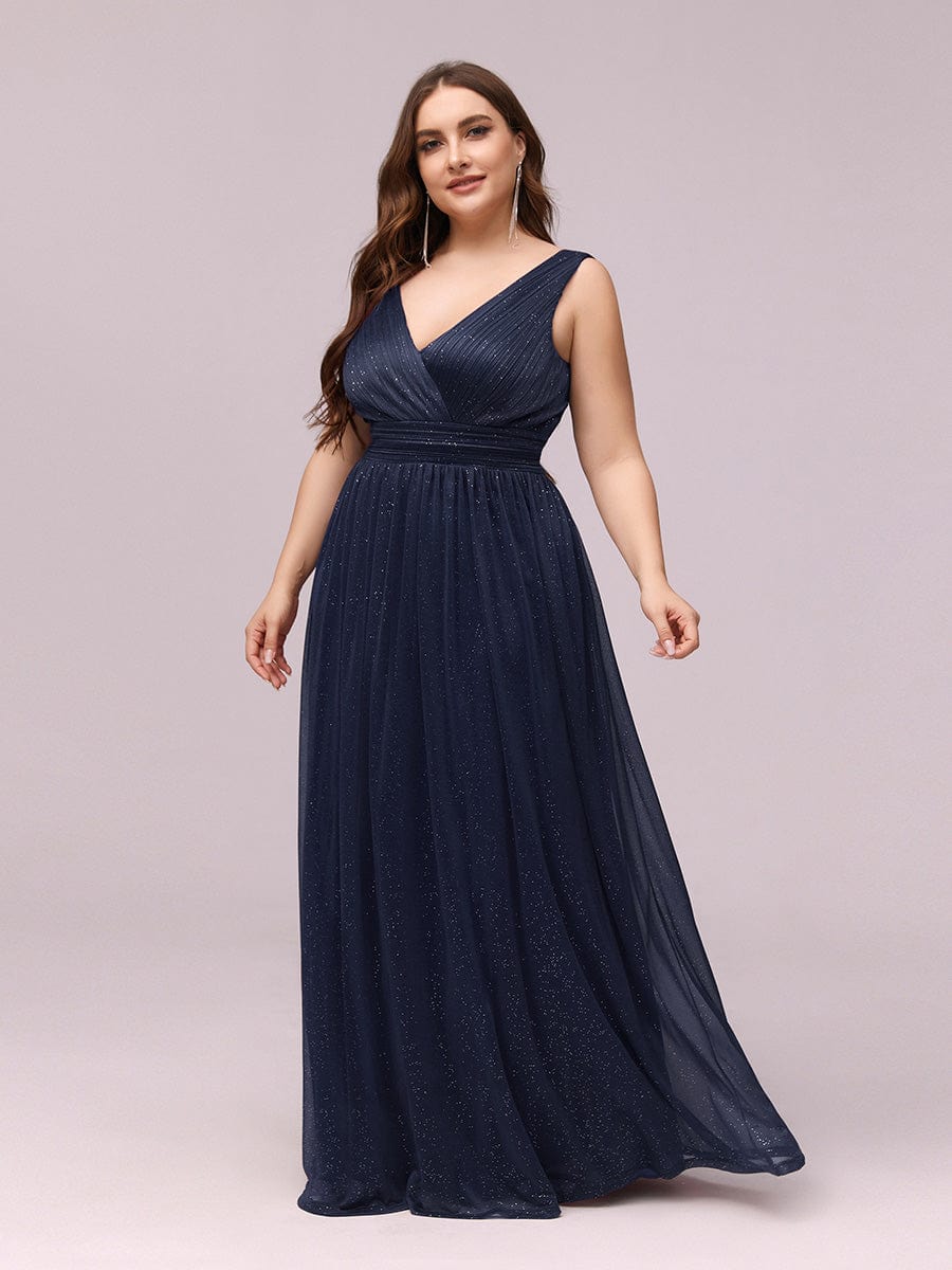 Sparkling Double V Neck Plus Size Evening Dress for Special Occasions