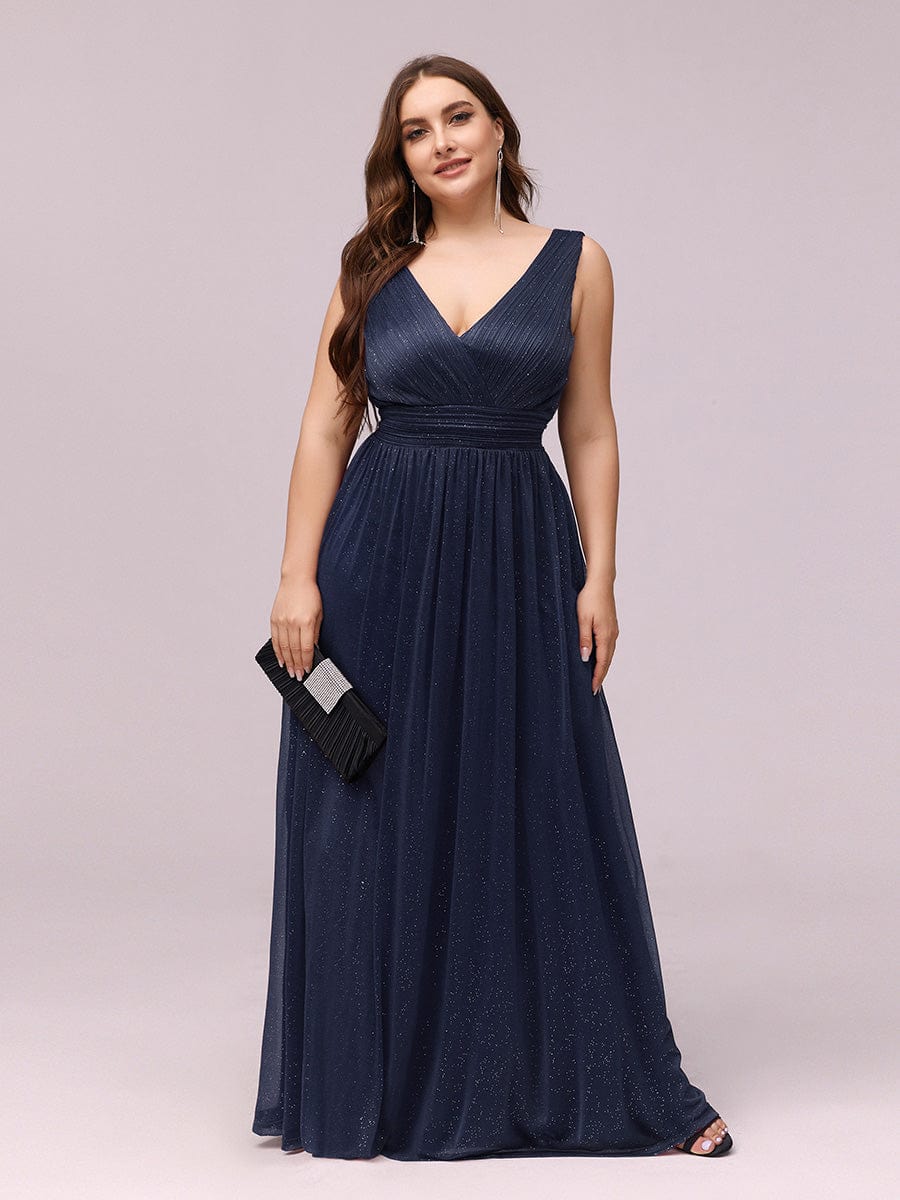 Sparkling Double V Neck Plus Size Evening Dress for Special Occasions