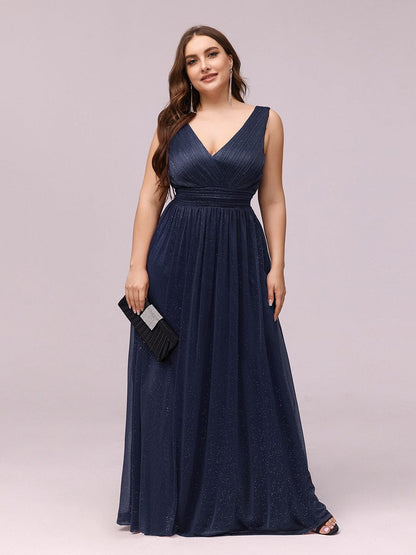 Sparkling Double V Neck Plus Size Evening Dress for Special Occasions