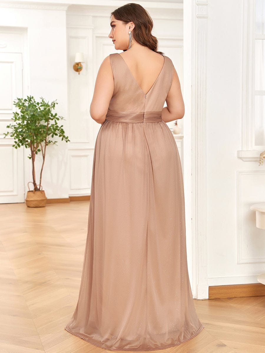 Sparkling Double V Neck Plus Size Evening Dress for Special Occasions