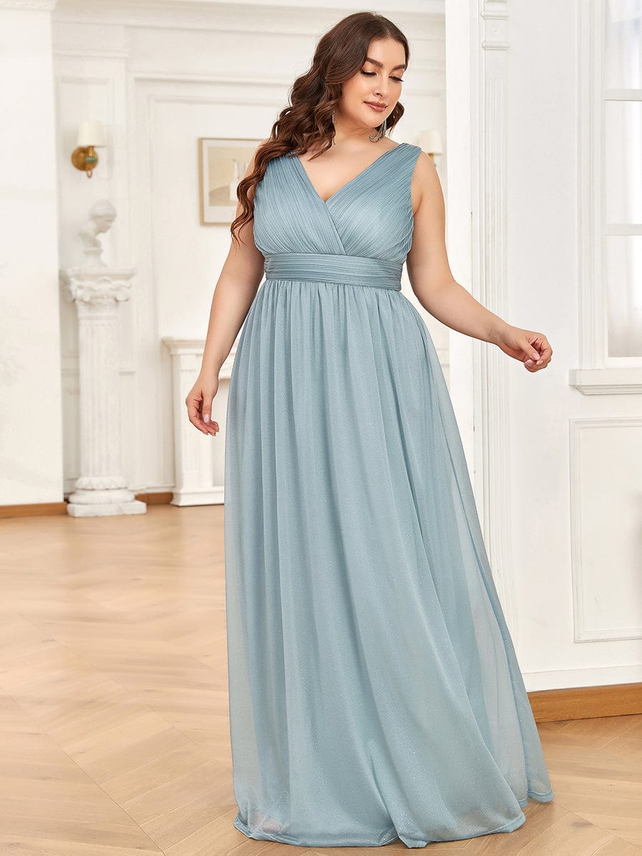 Sparkling Double V Neck Plus Size Evening Dress for Special Occasions