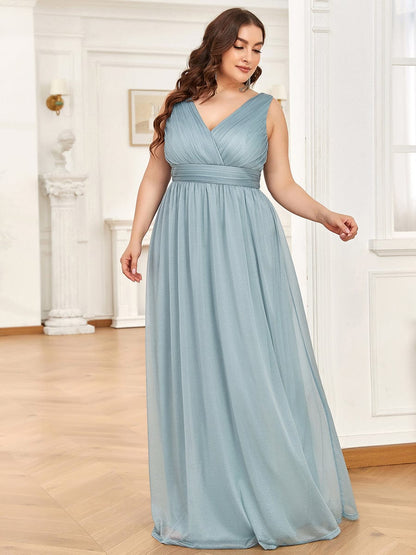 Sparkling Double V Neck Plus Size Evening Dress for Special Occasions
