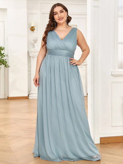 Sparkling Double V Neck Plus Size Evening Dress for Special Occasions