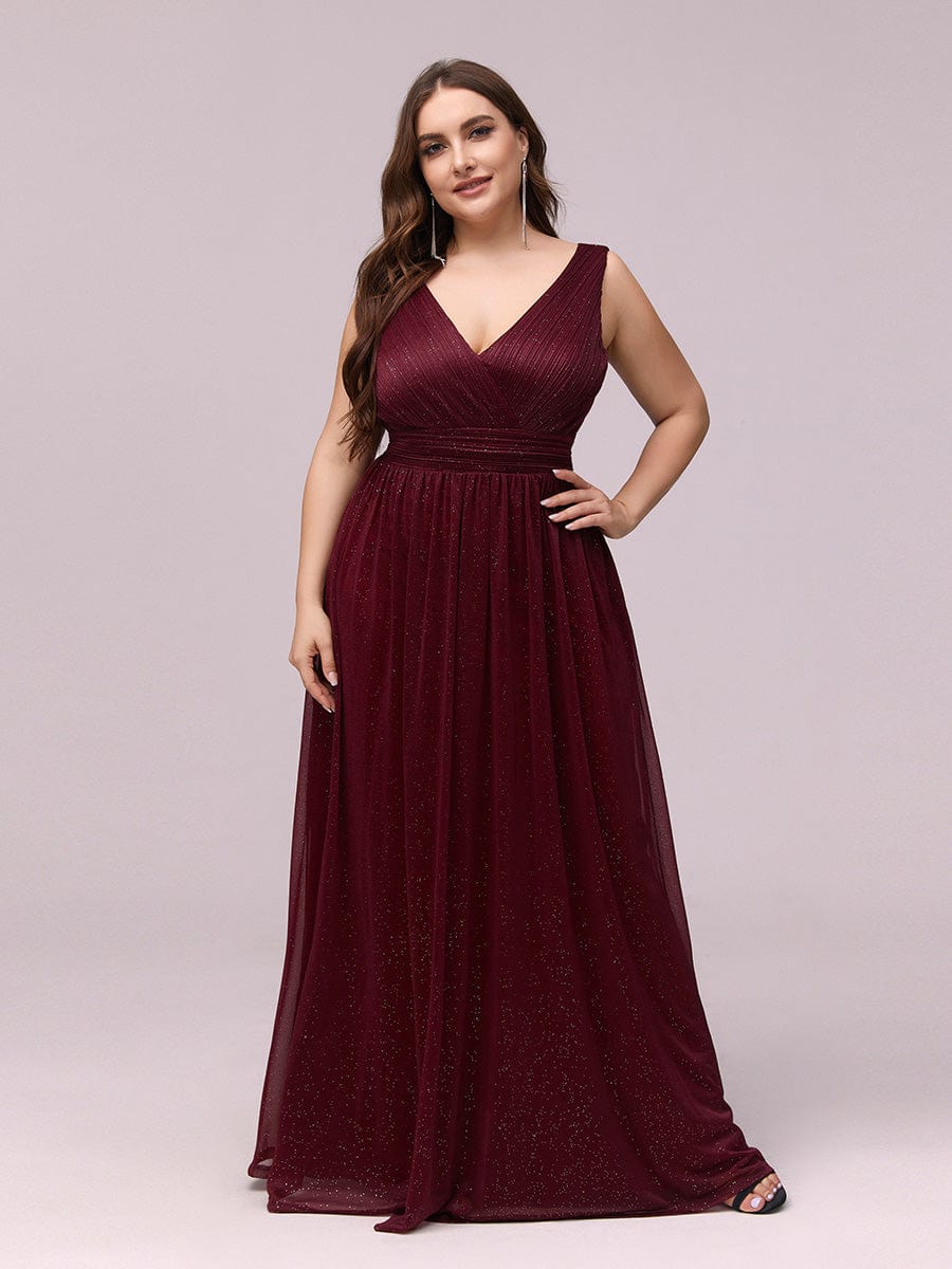 Sparkling Double V Neck Plus Size Evening Dress for Special Occasions
