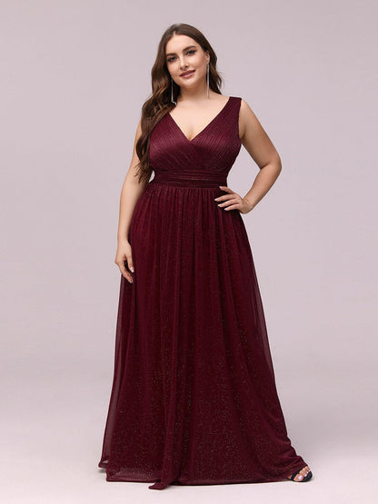 Sparkling Double V Neck Plus Size Evening Dress for Special Occasions