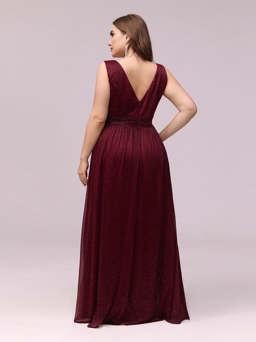Sparkling Double V Neck Plus Size Evening Dress for Special Occasions