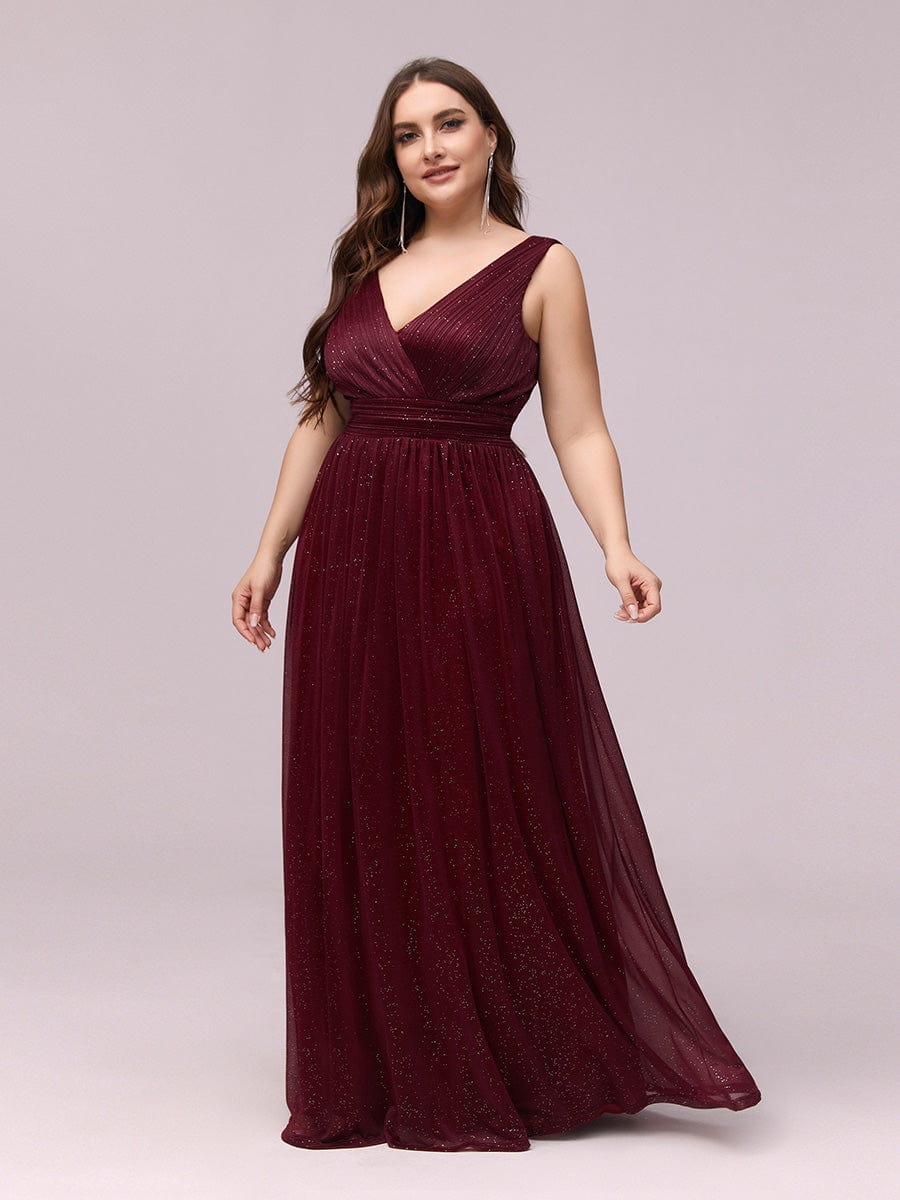 Sparkling Double V Neck Plus Size Evening Dress for Special Occasions