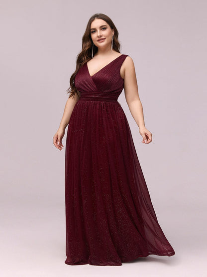 Sparkling Double V Neck Plus Size Evening Dress for Special Occasions
