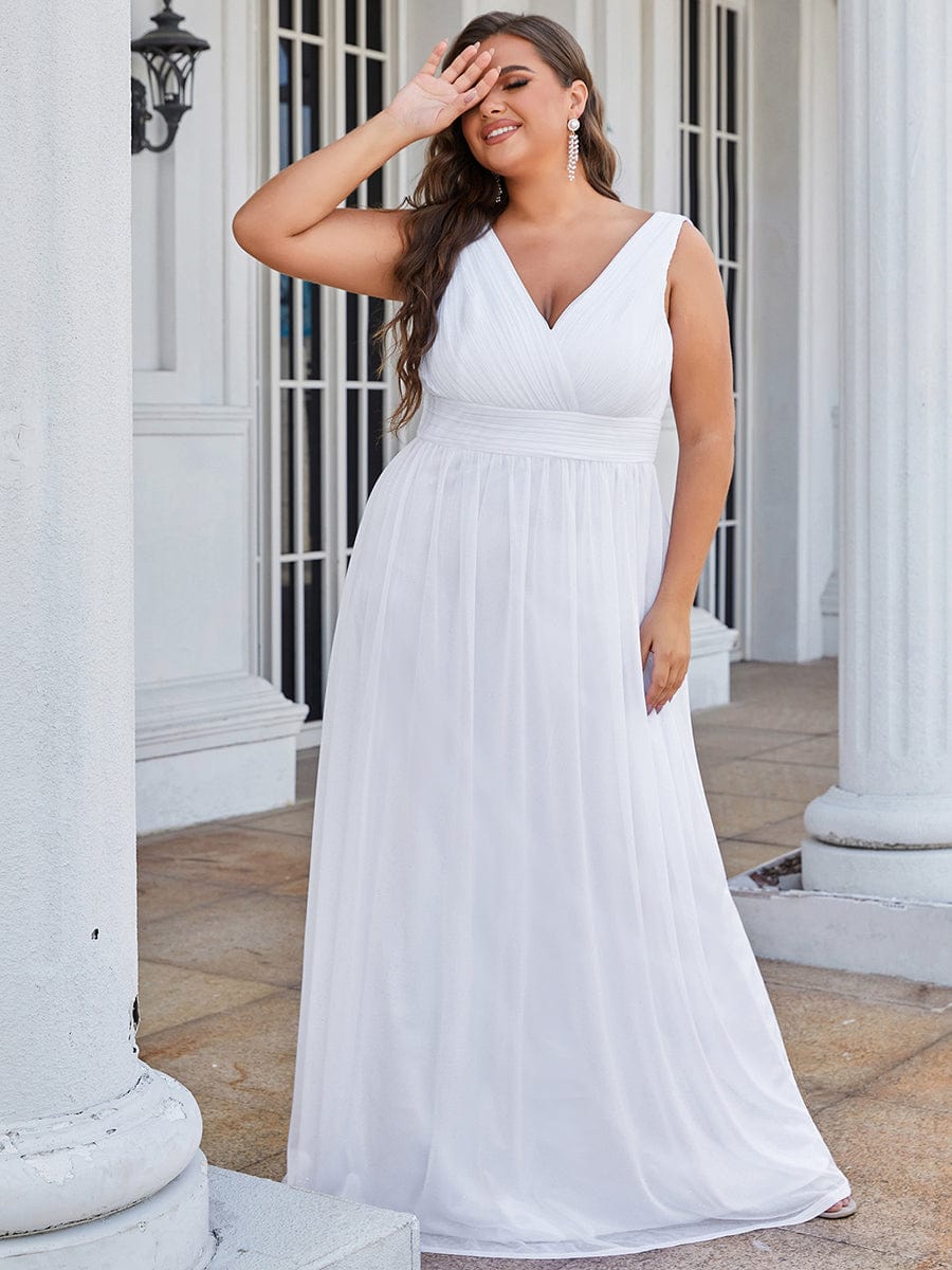 Sparkling Double V Neck Plus Size Evening Dress for Special Occasions