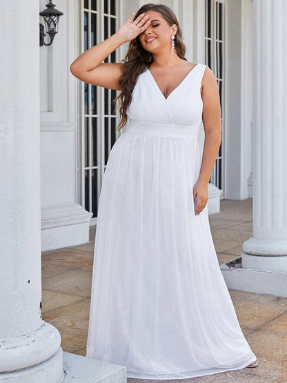 Sparkling Double V Neck Plus Size Evening Dress for Special Occasions