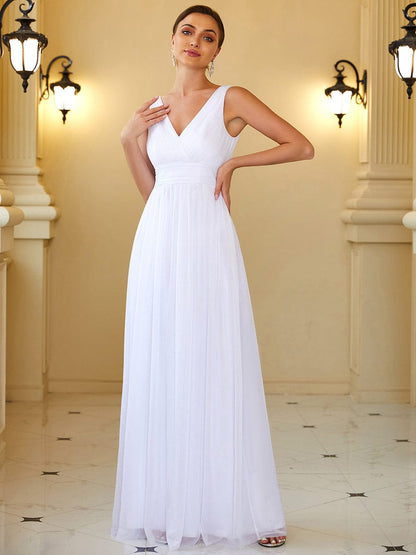 Sparkling Floor Length Evening Gown with Double V-Neck for Special Occasions