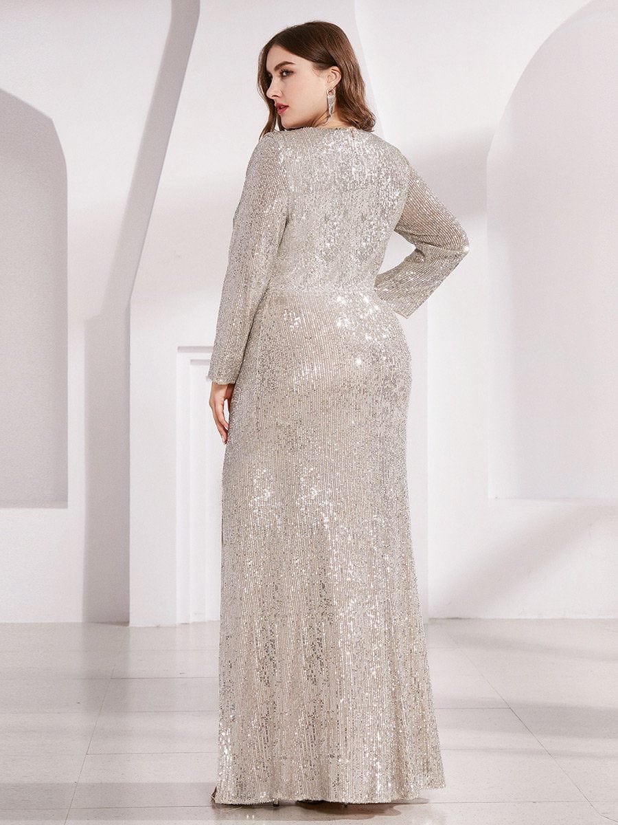 Sparkling Plus Size Sequin Deep V Neck Evening Party Dress