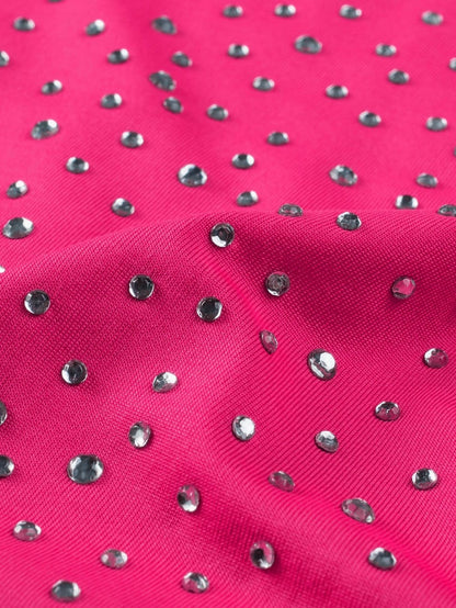 Sparkling Rose Rhinestone Round Neck Bodysuit with Short Sleeves