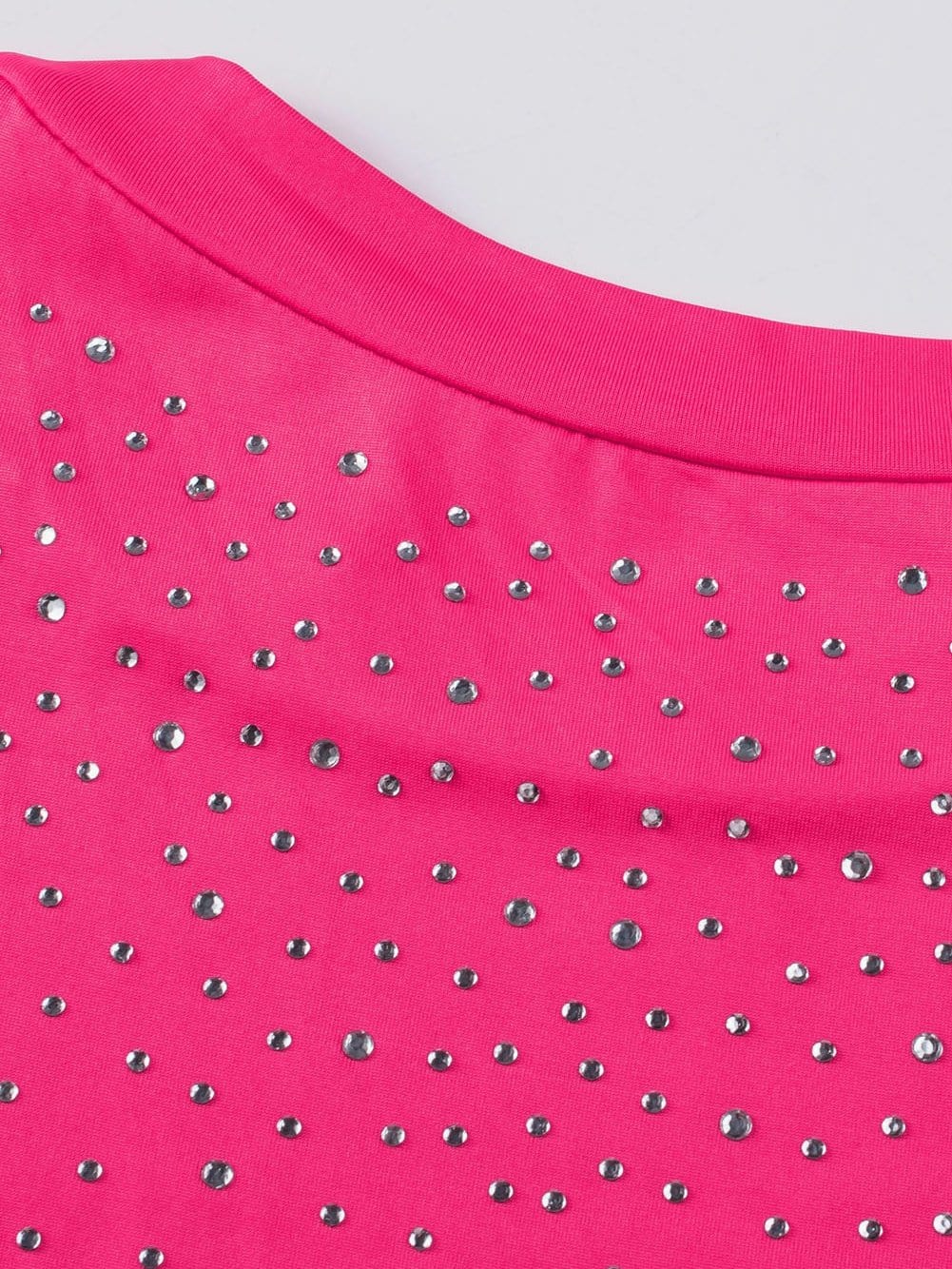 Sparkling Rose Rhinestone Round Neck Bodysuit with Short Sleeves