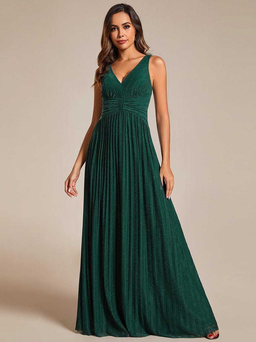 Sparkling Sleeveless Pleated Empire Waist A-Line Formal Evening Dress