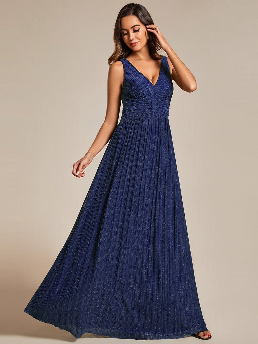 Sparkling Sleeveless Pleated Empire Waist A-Line Formal Evening Dress