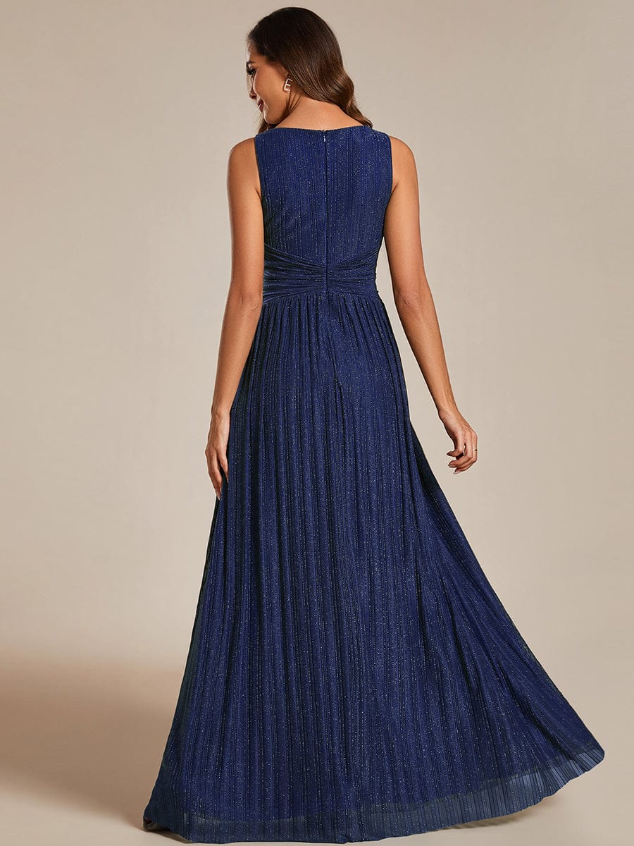 Sparkling Sleeveless Pleated Empire Waist A-Line Formal Evening Dress