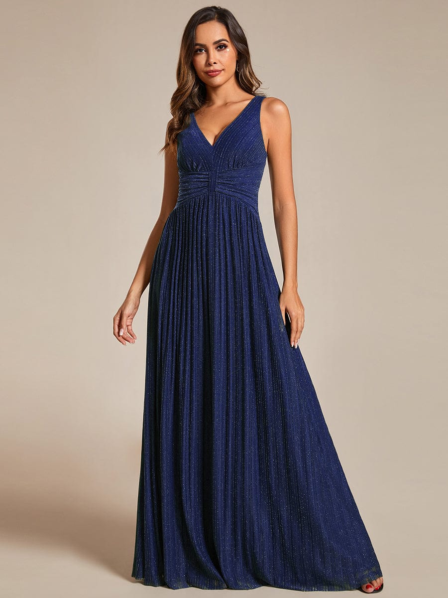 Sparkling Sleeveless Pleated Empire Waist A-Line Formal Evening Dress