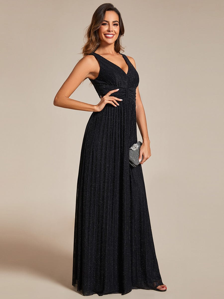 Sparkling Sleeveless Pleated Empire Waist A-Line Formal Evening Dress