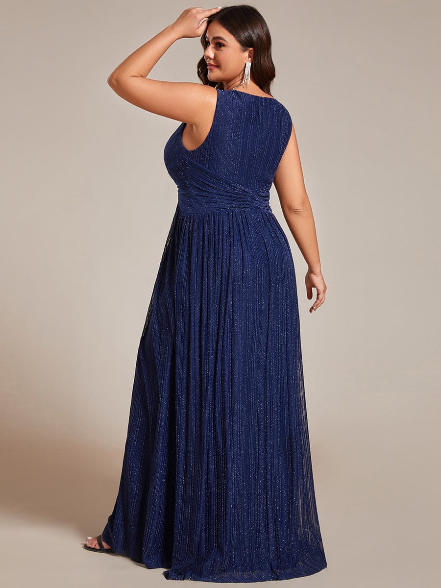 Sparkling Sleeveless Pleated Empire Waist A-Line Formal Evening Dress