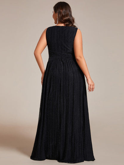 Sparkling Sleeveless Pleated Empire Waist A-Line Formal Evening Dress