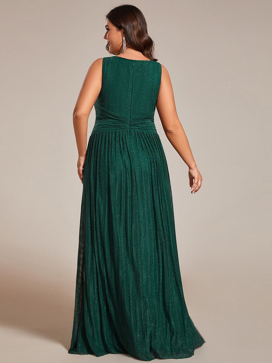 Sparkling Sleeveless Pleated Empire Waist A-Line Formal Evening Dress