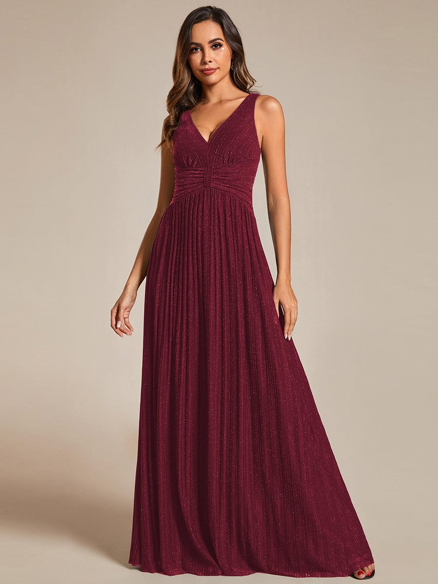 Sparkling Sleeveless Pleated Empire Waist A-Line Formal Evening Dress