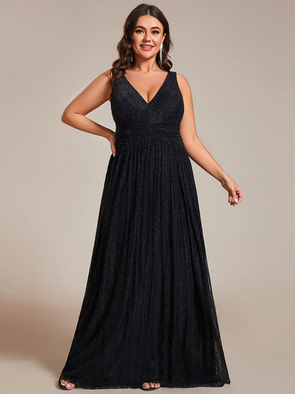 Sparkling Sleeveless Pleated Empire Waist A-Line Formal Evening Dress