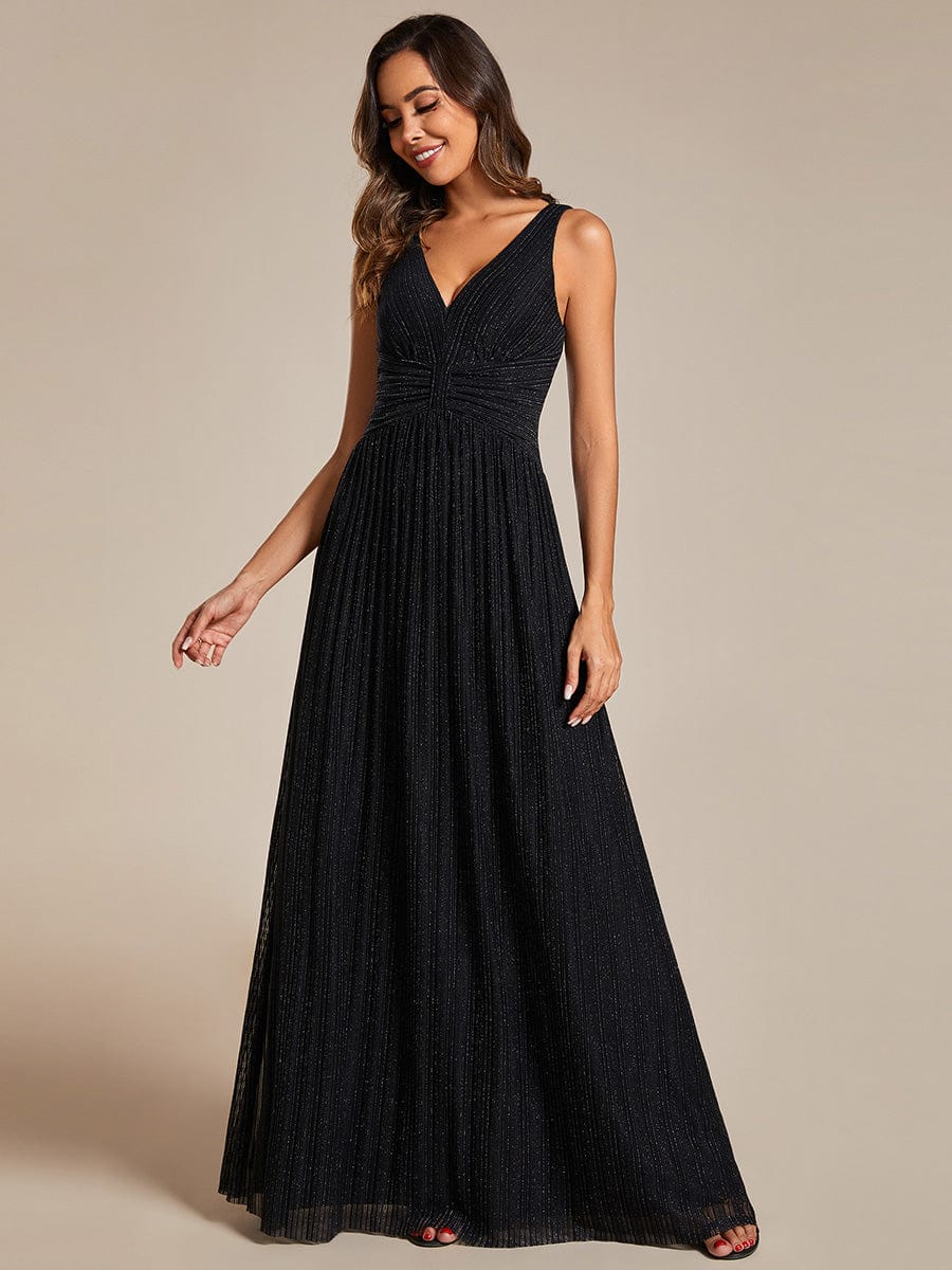 Sparkling Sleeveless Pleated Empire Waist A-Line Formal Evening Dress