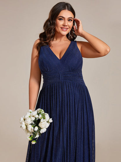 Sparkling Sleeveless Pleated Empire Waist A-Line Formal Evening Dress