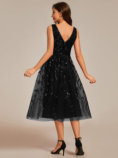 Sparkling V-Neck A-Line Wedding Guest Dress with Sequins